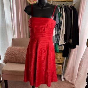 NWT Adrianna Papell Red Satin Tiered Party Dress Sz 6P 6 Petite